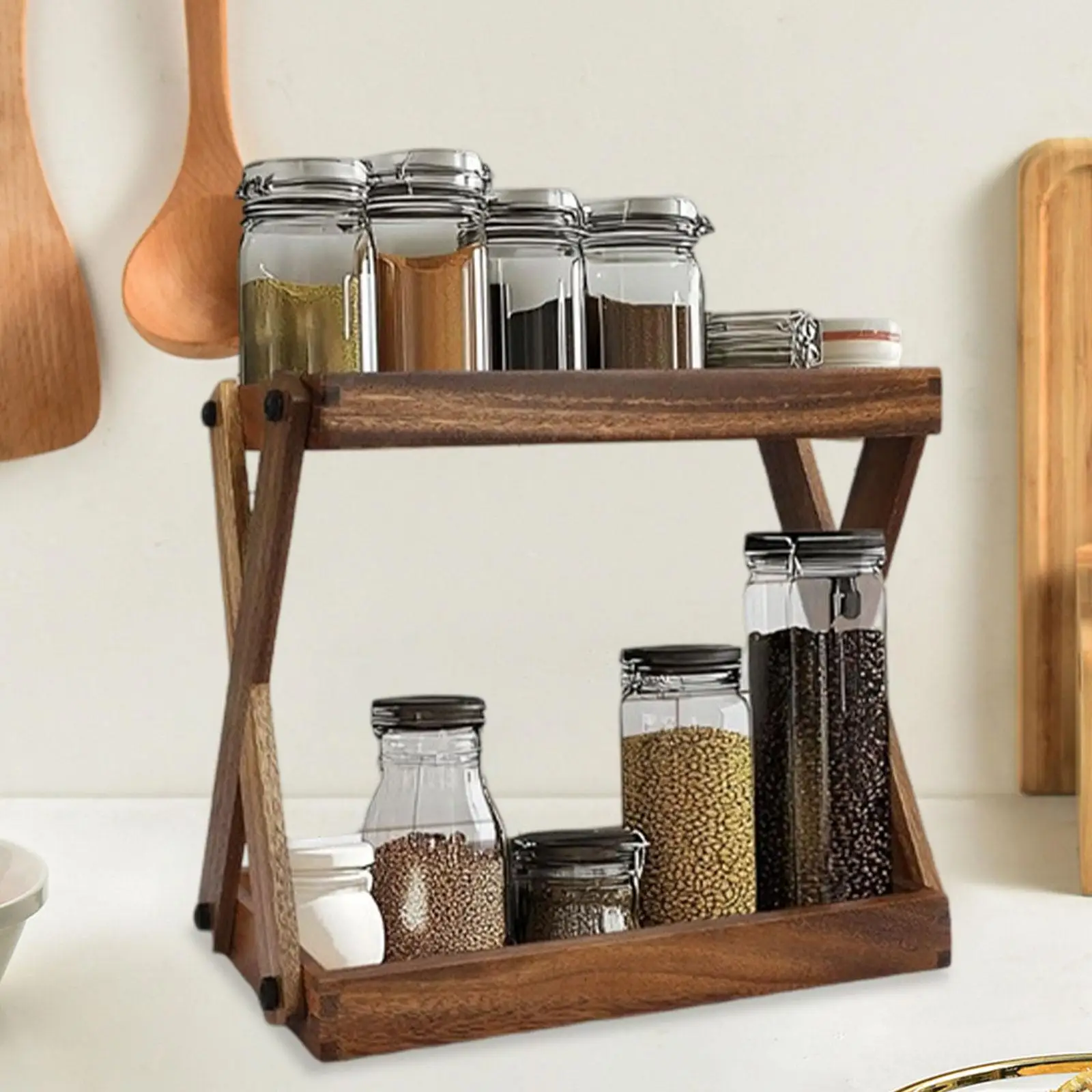 Wood Countertop Shelf,Coffee Station Organizer,Rustic,Sturdy,Kitchen Rack