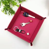 Creative PU Leather Valet Trinket Folding Tray Collapsible Phone Key Wallet Coin Desktop Storage Sundries Box Bins Accessories 1
