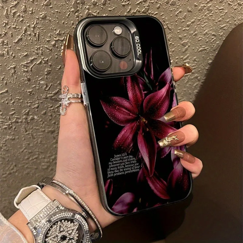 Elegant Deep Red Floral Electroplated TPU Phone Case - Perfect Gift