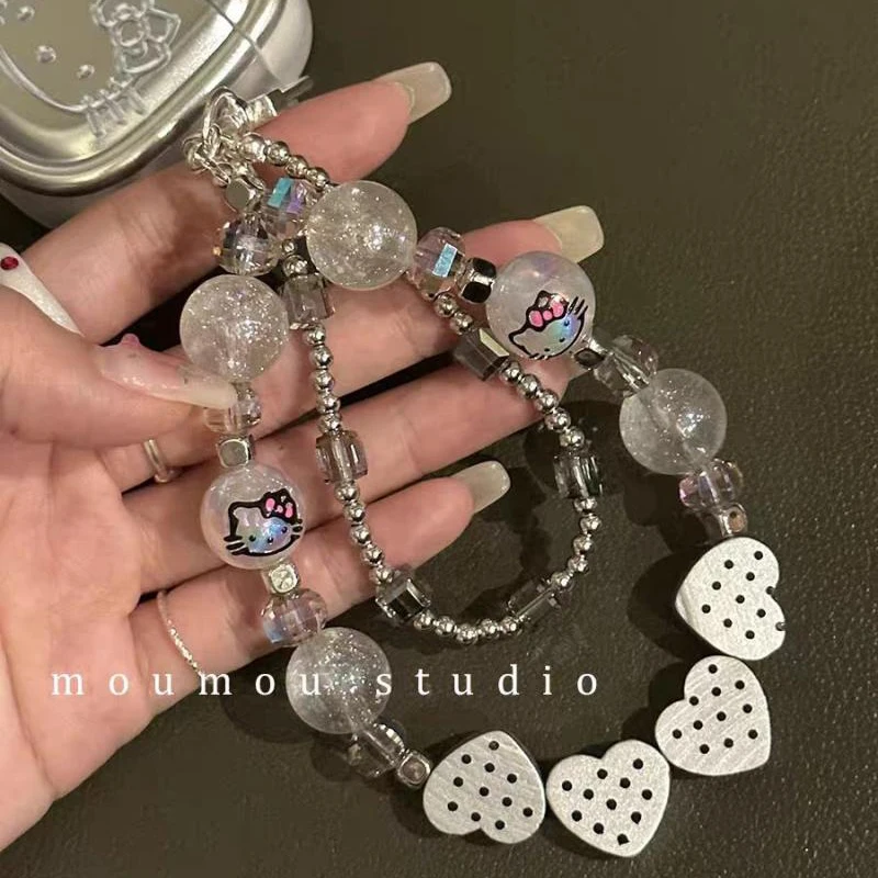

Sanrio Hello Kitty Exquisite Beaded Suitable Phone Case Strap Portable Earphone Protection Case Hanger Girl Chain