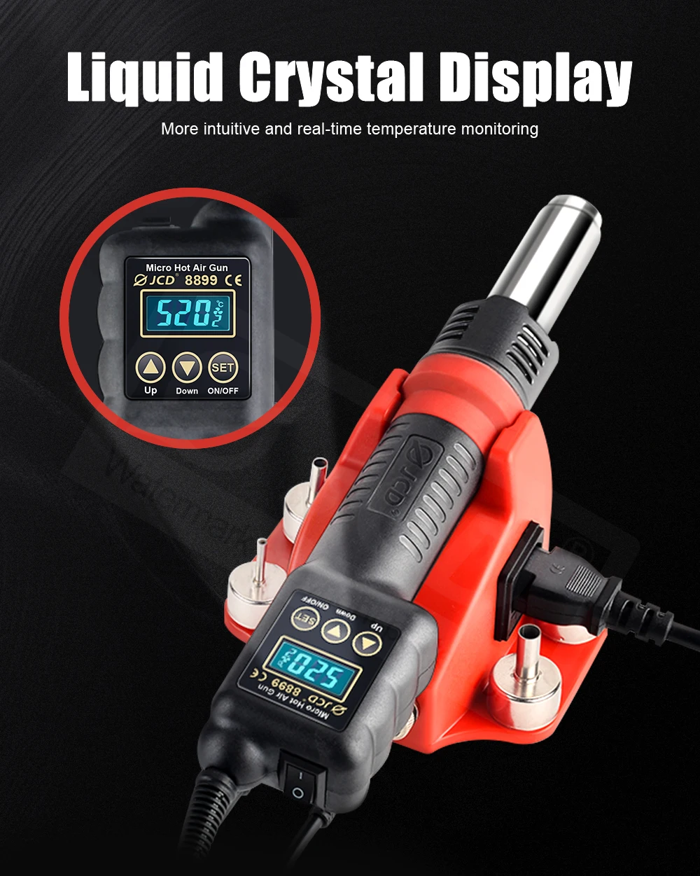 JCD 8899 750W Micro Hot Air Gun LCD Display Rework Soldering Station Portable Heat Gun Temperature Adjustable BGA Welding Tools