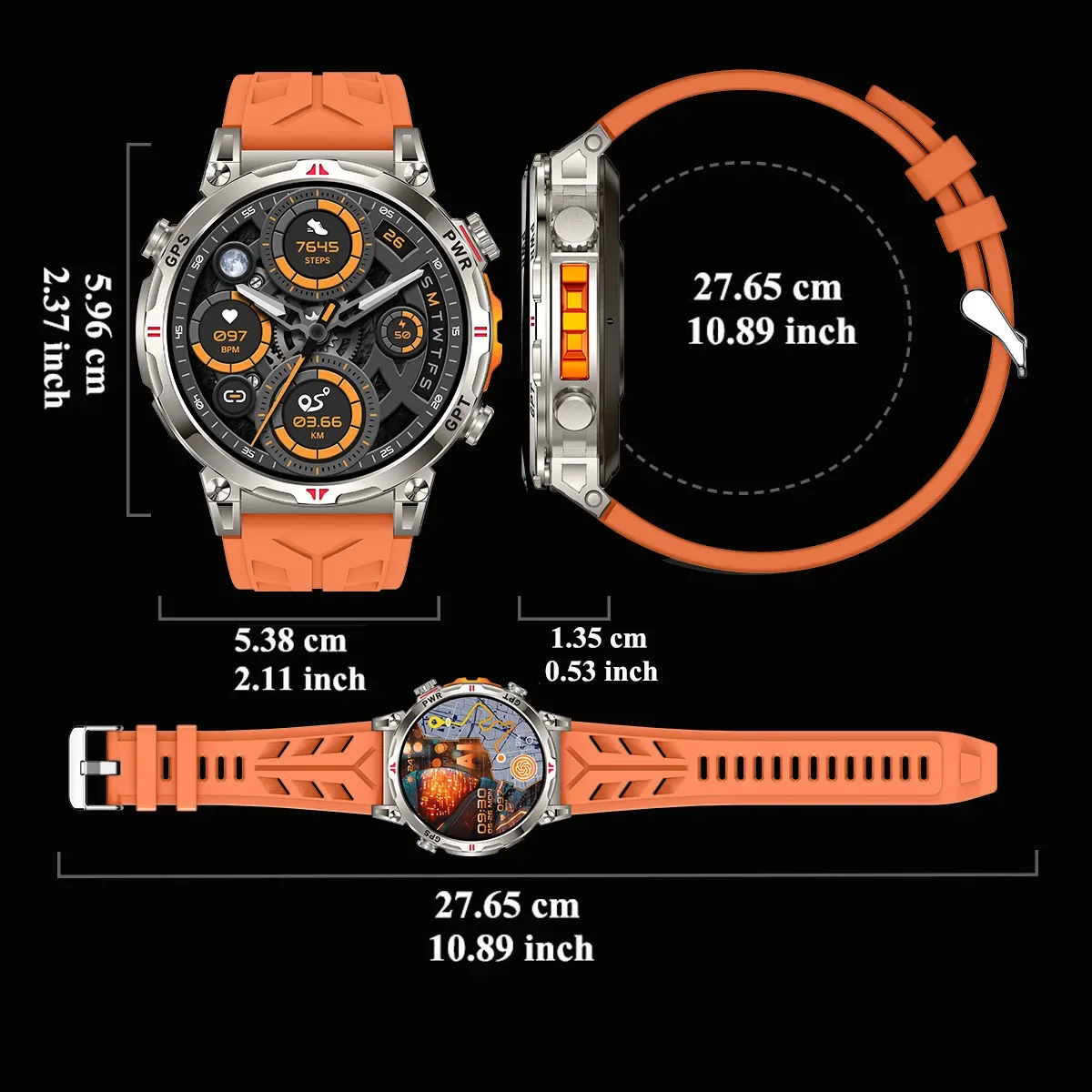 Smartwatch GPS con Bussola, Monitoraggio Frequenza Cardiaca e Ossigeno nel Sangue, Fitness Tracker Impermeabile per Sport, Chiamate Bluetooth - immagine 3