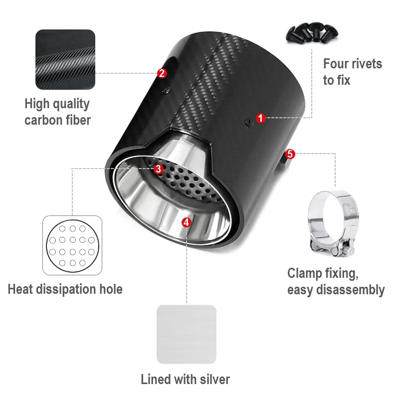 1 Piece Carbon Fiber Exhaust Tip For BMW M2 F87 M3 F80 M4 F82 F83 M Performance Exhaust Tip ID 70mm Nozzle Tailpipe