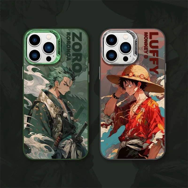 Luffy Gear 5 Nika Roronoa Cartoon Phone Case For iPhone 15 14 13 12 11 Pro Max Plating Bumper Shockproof Anime Piece Zoro Cover