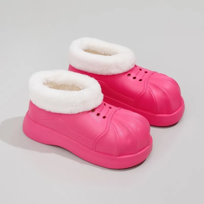 Warm and Anti slip Snow Shoes Plush Shoes for Women Wearing Cute New Waterproof Cotton Shoes with Wrapped Heels and Slippers