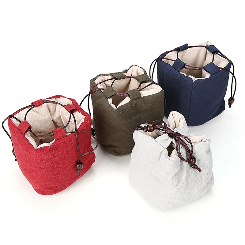 Tea Set Bag Cotton Linen Crafts Tea Cup Cloth Bag Travel Portable Set Shock-Resistant Anti-Collision Thickened Storage