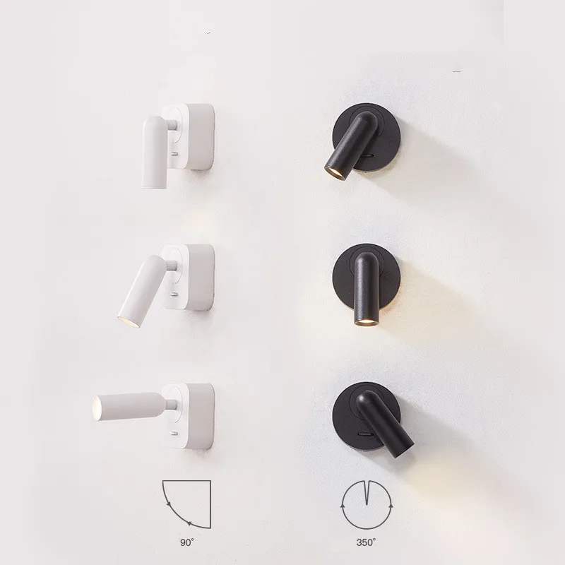 Indoor 3W Led Ceiling Wall Light Modern Style Folding Rotation Home Hotel Bedroom Bedside Living Room Reading Wall Lamp Switch