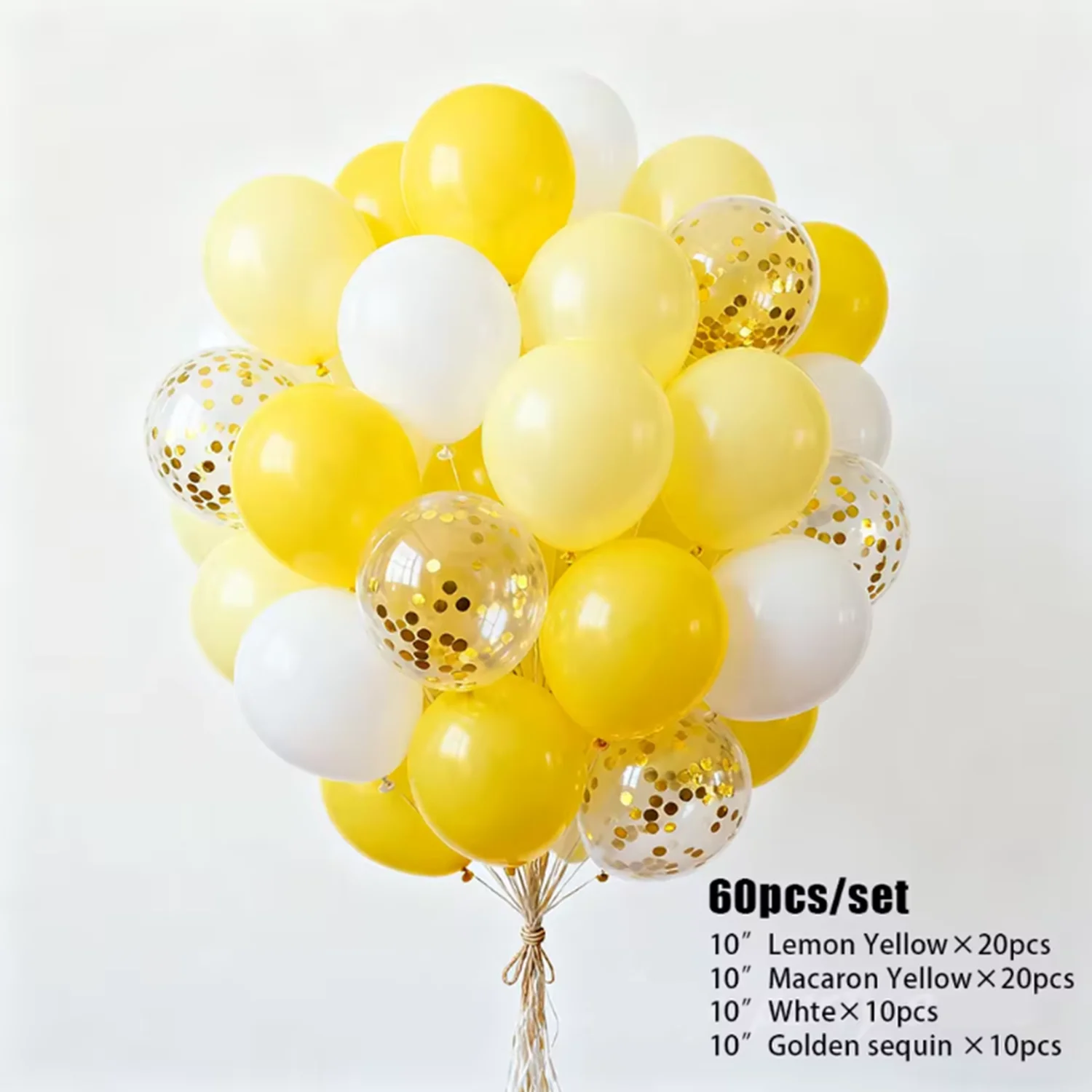 10 Zoll 30/60/100 Stück Gelb-Weißes Ballonset mit Konfetti, Geeignet für Hochzeiten, Geburtstage, Themenpartys – Detail 3
