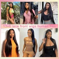 Perruques lisses en cheveux humains, perruque frontale 13x6, densité 200, dentelle transparente HD, pré-épilée, tient de 6 à 9 mois, sans nœuds, noir naturel pour femmes 7