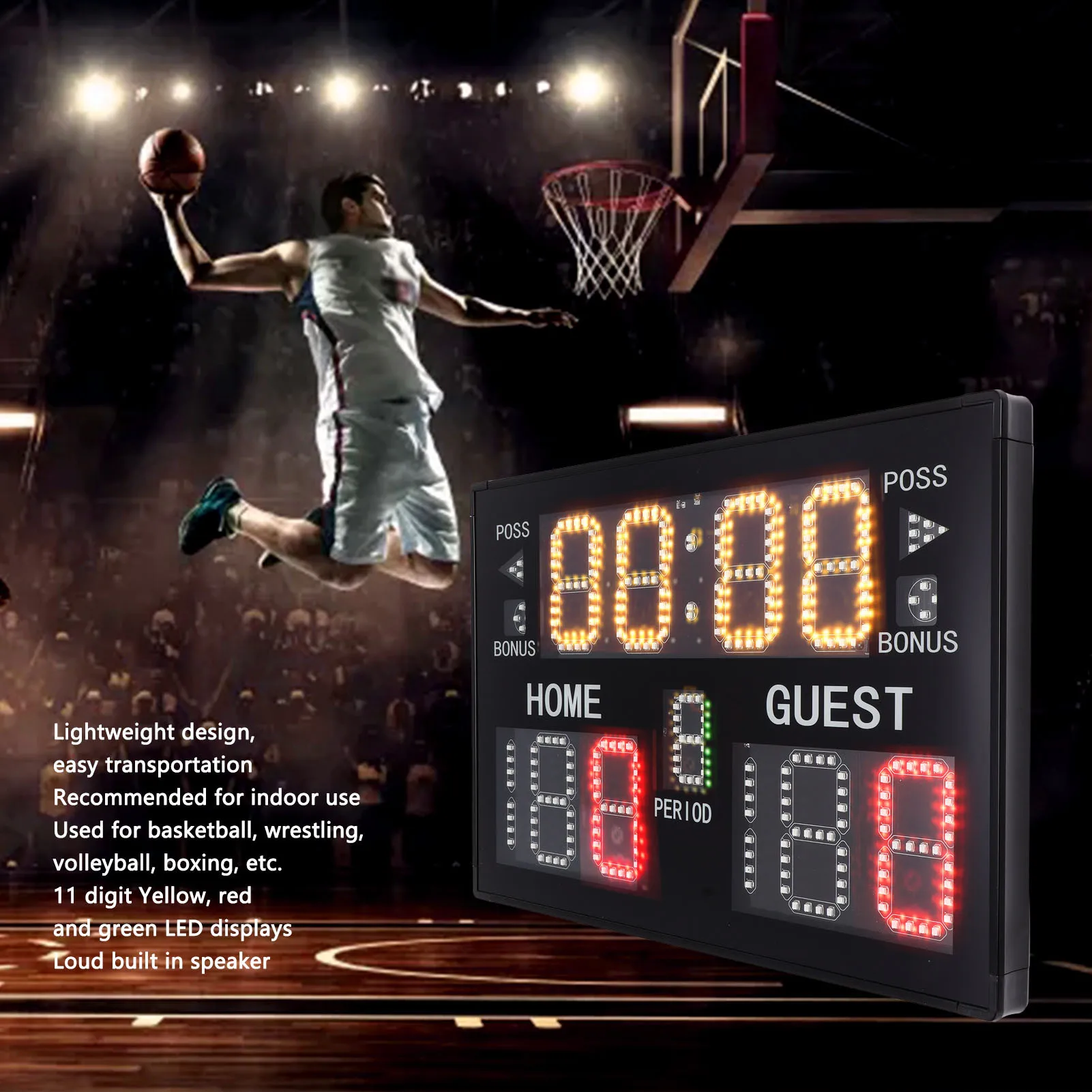 Sports Scoreboard Indoor Tabletop Electronic 11 Digit LED Multisport for Match Training GA30B Basketball Court Equipment