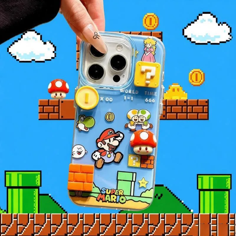 funda de teléfono con diseño de anime mario, estilo bloques, dibujos animados en 3d, para iphone 17, 16, 15 pro max, combinación de colores encantadora, regalo navideño Funda de Teléfono con Diseño de Anime Mario, Estilo Bloques, Dibujos Animados en 3D, para iPhone 17, 16, 15 Pro Max, Combinación de Colores Encantadora, Regalo Navideño 2