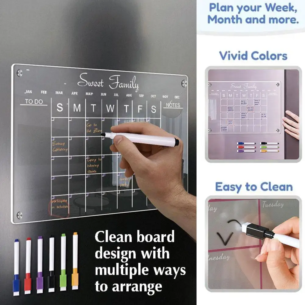 

2023 Newtransparent Acrylic Week Plan Memo Bulletin Board Weekly Message Daily Schedule Sticker Monthly Fridge Board Erased K7i8