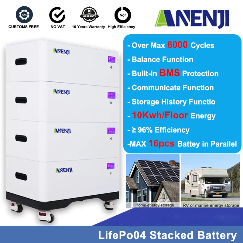 10Kw Lifepo4 Batteria Agli Ioni Di Litio 48V 51.2V 200Ah 6000 + Ciclo Can Rs485 Bms Per Inverter Home Solar Pack 10 Anni Di Durata Della Vita