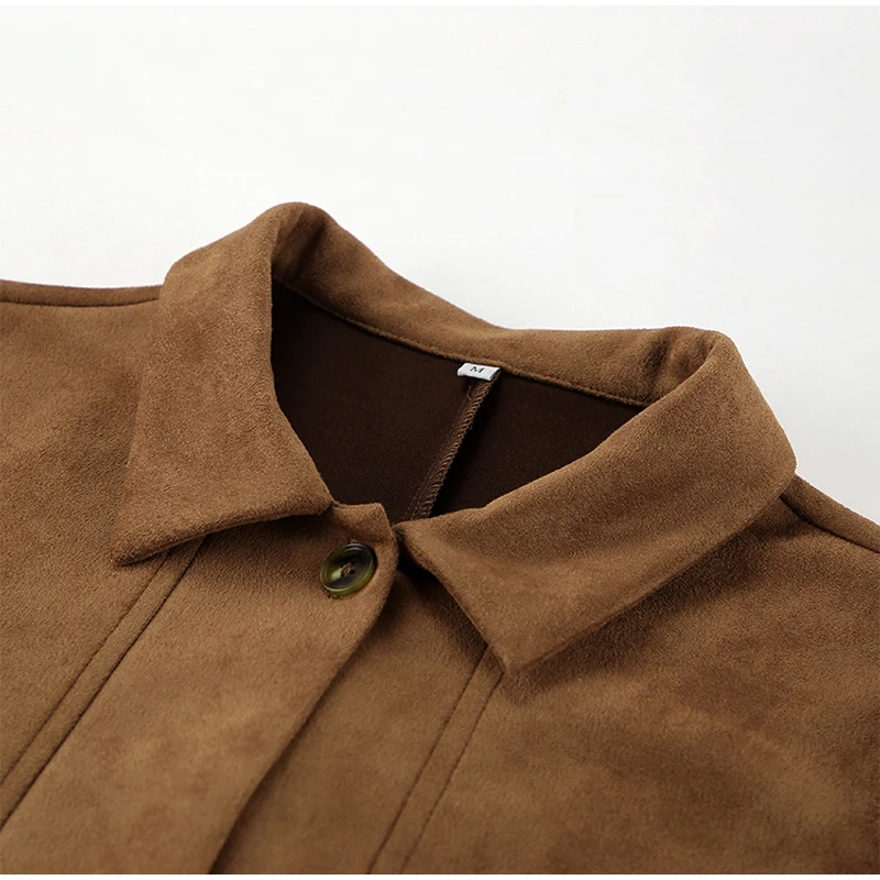 Casual Suede Long Sleeve Jackets Women Autumn Loose Brown Lapel Coat Top With Pockets Female Elegant Chic Street New in Outwear
