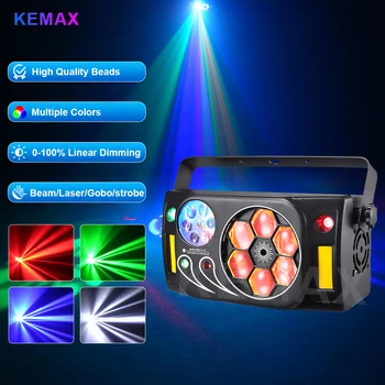 Attrezzatura per DJ 80W 6in1 Bee Eye Luci da discoteca per feste Fascio DMX Laser Strobe Gobo RGBW Controllo del suono Luce ad effetto scenico per Natale