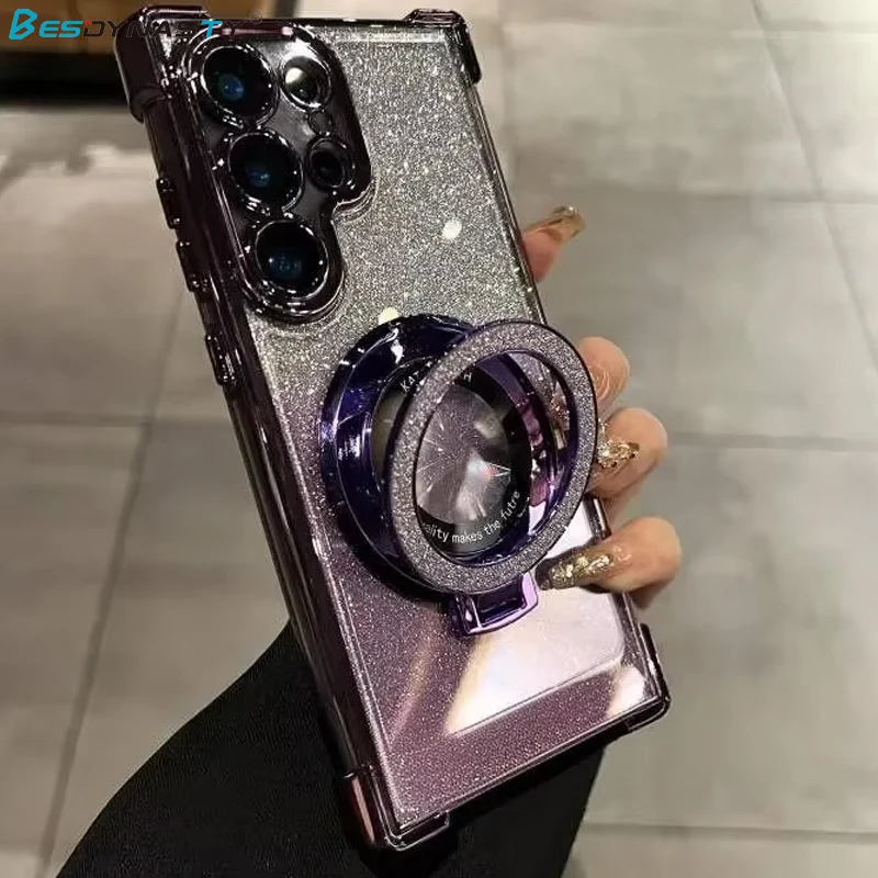 Glitter Magnetic Gradient Bracket Plating Phone Stand Case