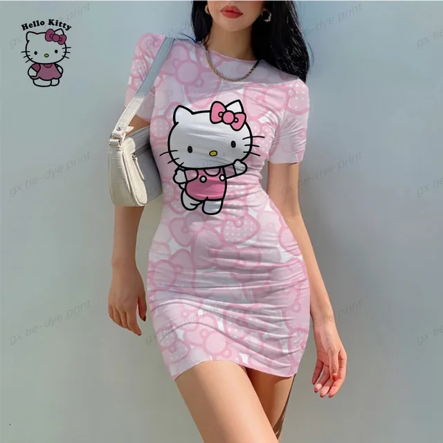 2024 Summer Hello Kitty Dress Women'S Tank Top Bodycon Mini Club Dress Dresses Casual Cosplay Elegant Sheath Slim Dress Hot Sale 2025
