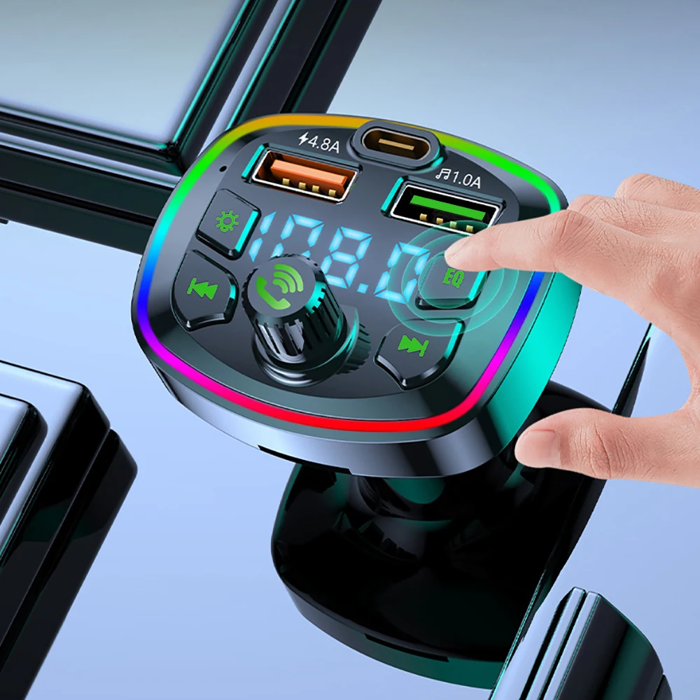 

Car Bluetooth-compatible5.0 FM Transmitter PD 18W Type-C Dual USB 4.2A Fast Charger LED Backlit Atmosphere Light MP3 Player