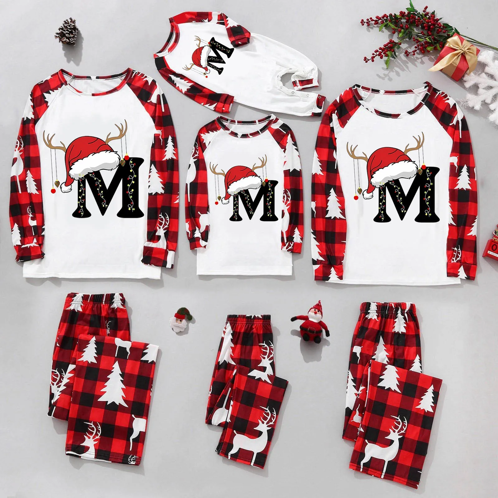 thumbnail image 2 of Conjuntos familiares a juego para Navidad 2024, pijamas, ropa de estar por casa, conjuntos familiares a juego con camisetas y pantalones de manga larga, ropa de dormir, 2 of 5