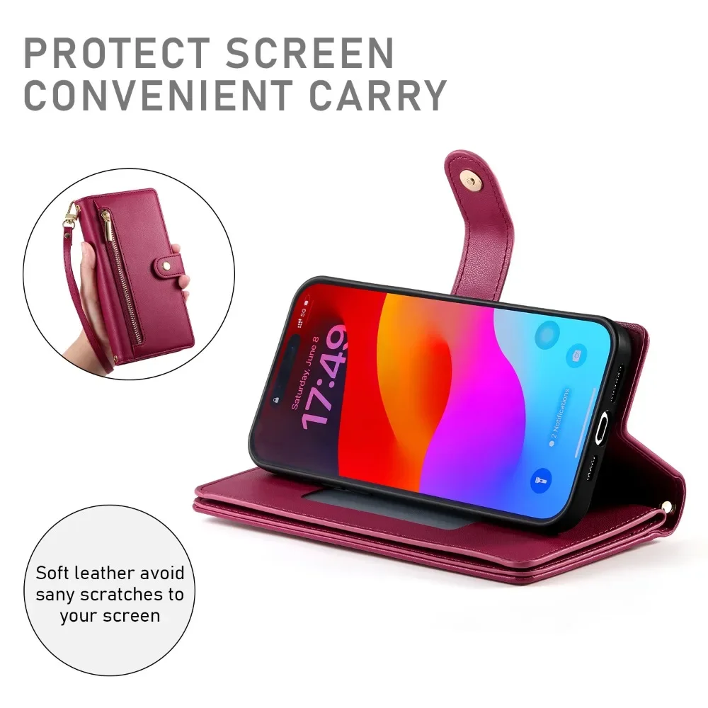 Sleek Zippered Leather Crossbody Phone Case with Card Slot Wallet Cover