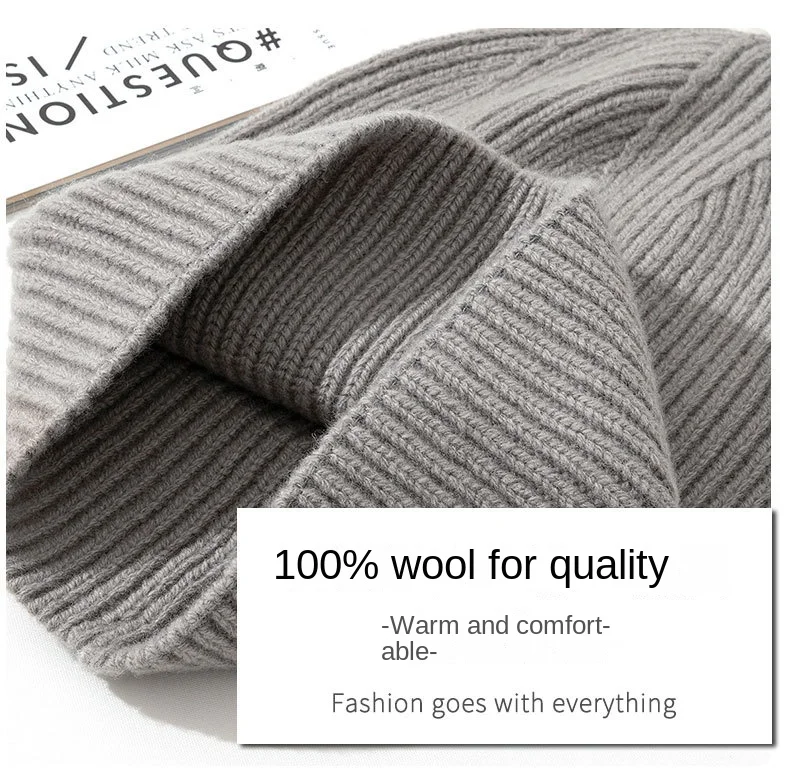 100% Merino Wool New Beanie Winter Women Men Boys Girls Crochet Skullies Hat Solid Color Autumn Knitted Beanies Caps 4