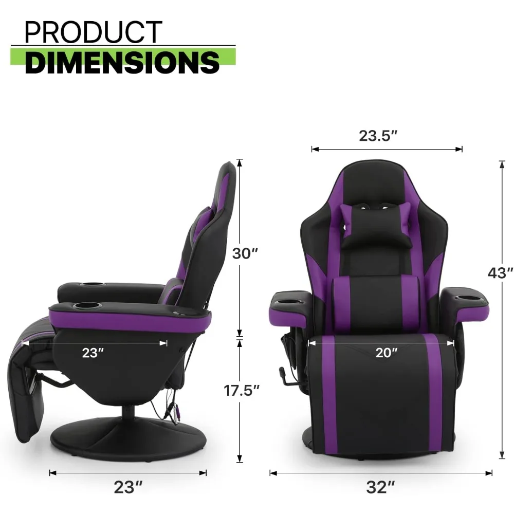 Massage Gaming Chair, Ergonomic with Dual Speaker Lumbar Support, Footrest, Headrest and Built-in Cupholders, Video Game Chairs 2