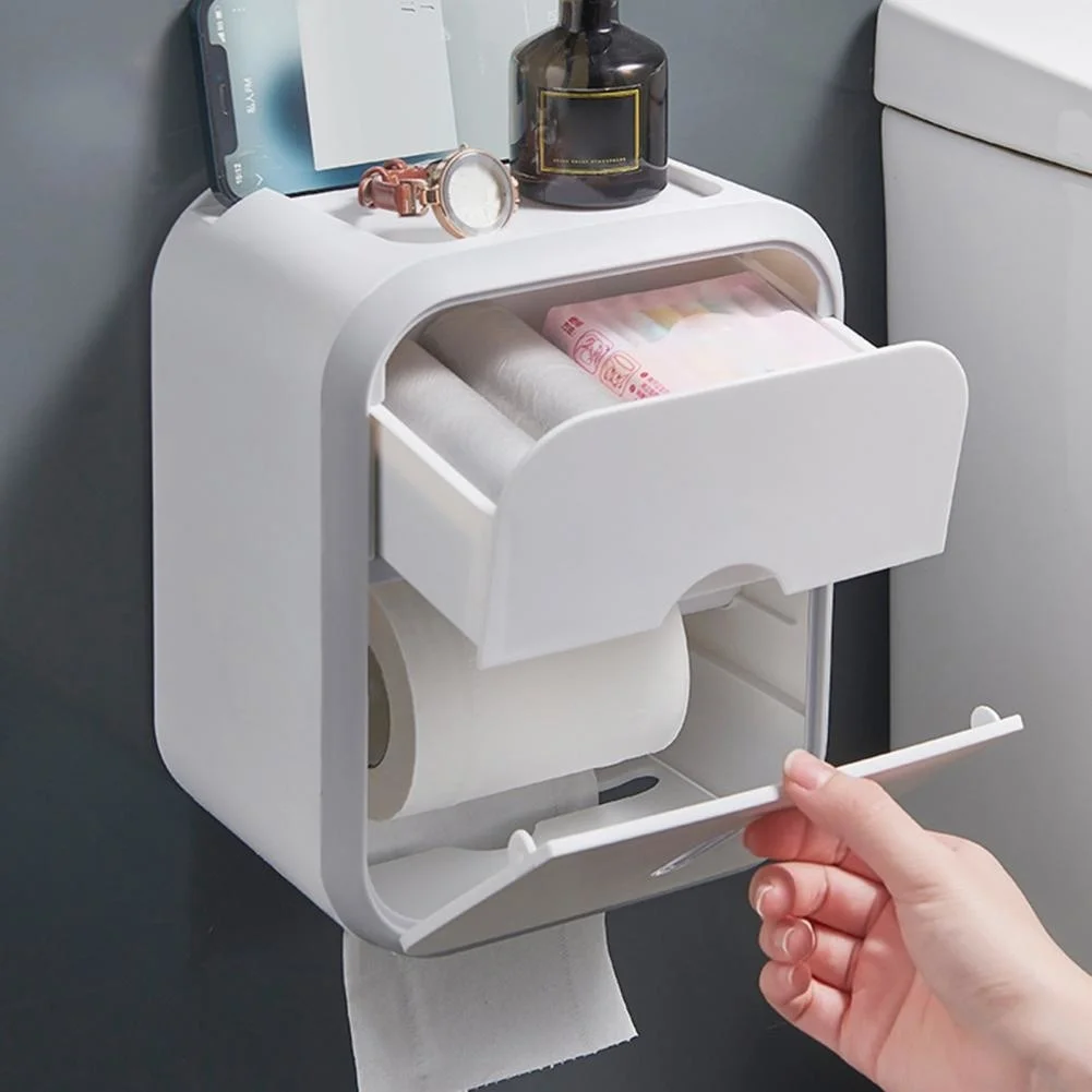 

Storage Box Toilet Paper Organizer Waterproof High Capacity Dust-proof Punch-free Wall Mounted Roll Paper Home Supplies