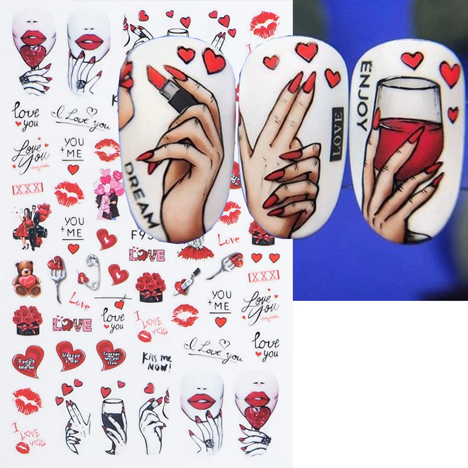 3D Nail Art Sticker Sexy Lips Red Love Letter Makeup Girls Sliders Slider Self-adhesive Decoration Accessories Manicure Decal