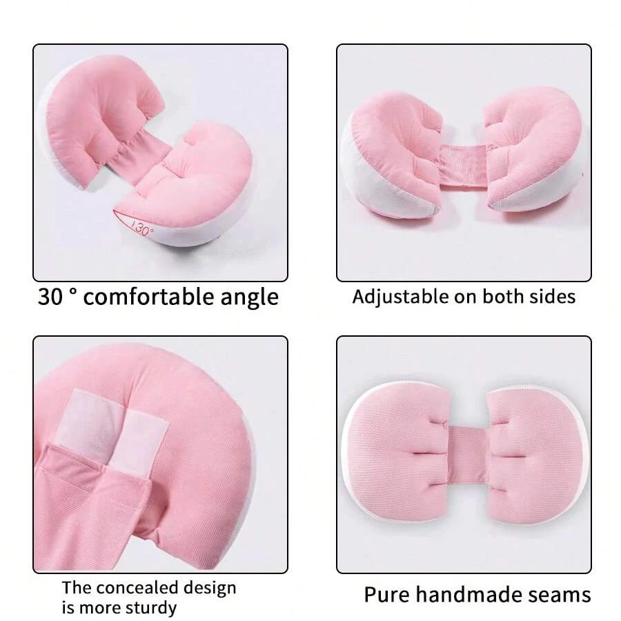 Pregnancy pillow material detail and ergonomic wedge shape.