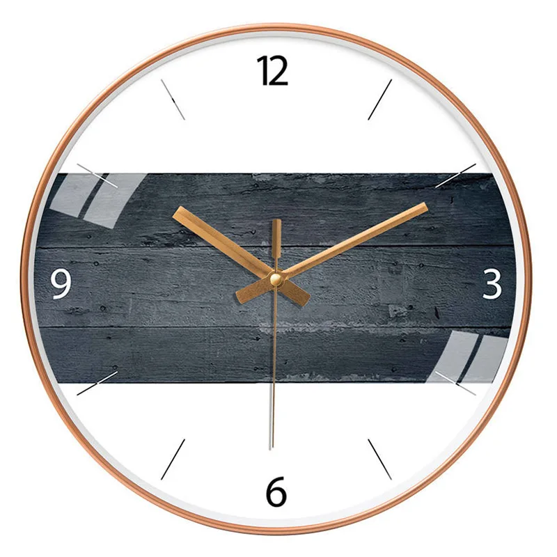 Wood Grain Simple Black Punch-free Wall Clock Golden Mute Cartoon Glass Clock Color:137J;Sheet Size:12 inch (30cm)