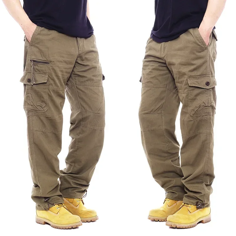 Men's Cotton Overalls Casual Pants Elastic Waist Plus Size Multi-pocket Slacks,men pants