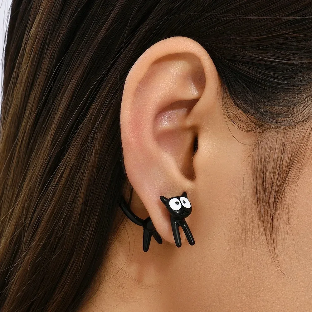 Fashion Cute Animal Stud Earrings Women Cartoon Small Black Cat Bear Shark Dinosaur Earring Ear Stud Girl Funny Jewelry