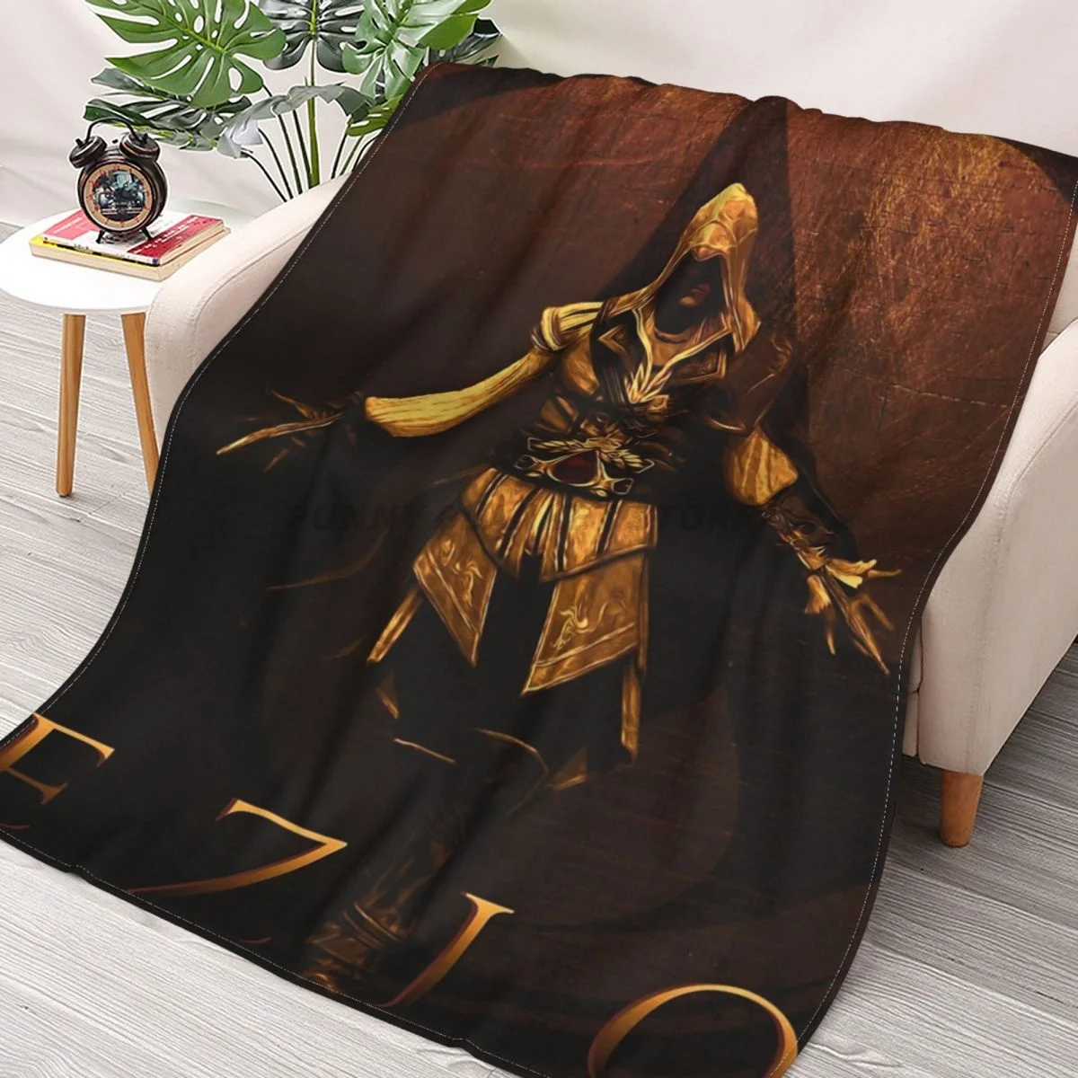 

Ezio (vintage Sepia) Throws Blankets Collage Flannel Ultra-Soft Warm picnic blanket bedspread on the bed