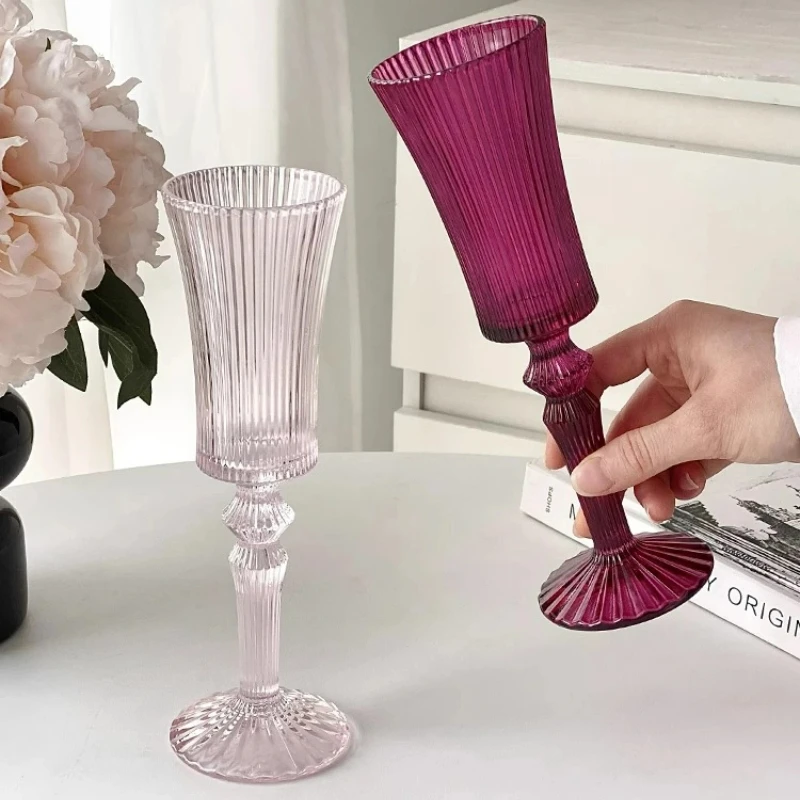 Creative Champagne Glass Goblet French Medieval Goblets Simple Vertical Striped Glasses Wine Cups Red Wine Juice Glass For Party