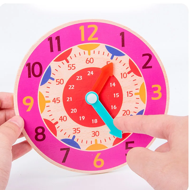 Children Montessori Wooden Clock Toys Hour Minute Second Cognition