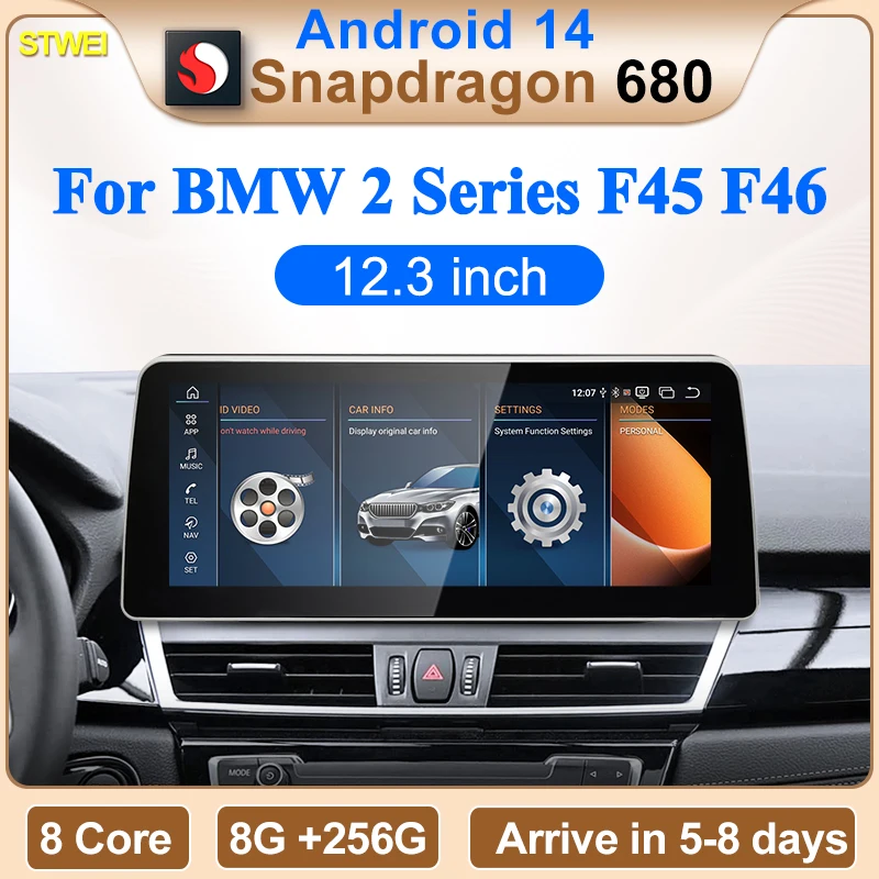 12.3inch Qualcomm Snapdragon680 6225 Andorid14 Wireless Auto CarPlay For BMW 2Series F45 F46 Car Video Multimedia Players
