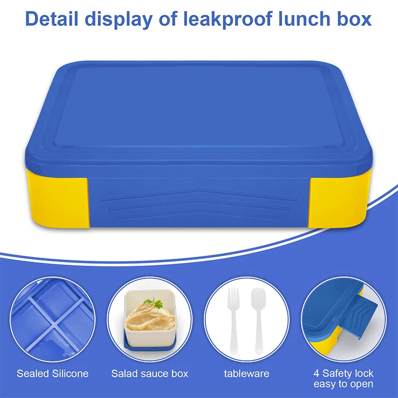 Compartment Lunch Box Plastic Portable Lunchbox Students Office Bento Box Microwave Food Containers With Fork And Spoon