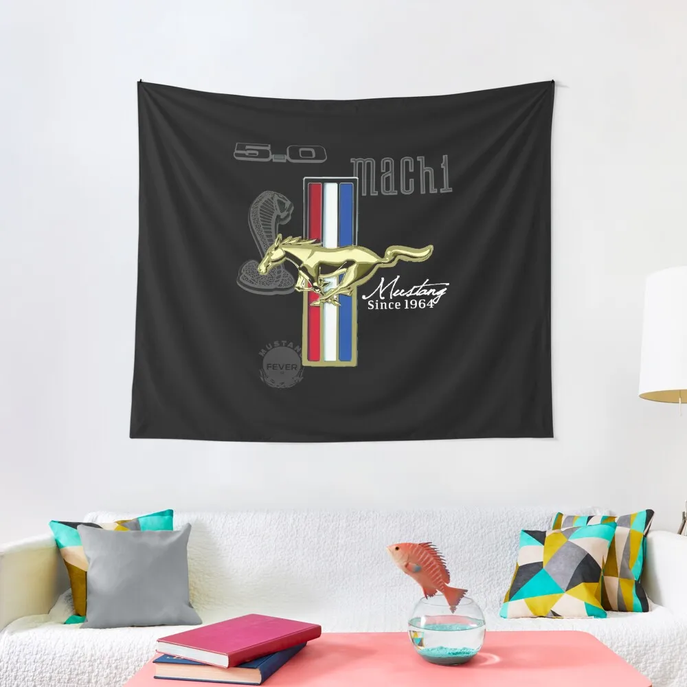 

Mustang Gold | Classic Vintage Mustang Emblem Tapestry Decoration Pictures Room Wall Decorative Wall Tapestry