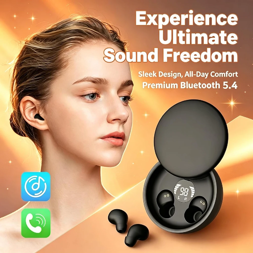 Compact Invisible Wireless Earbuds with Smart LED Display for Sleep, Fitness, and Travel