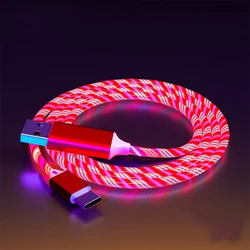 Luminous LED Fast Charging USB Type C Cable with Flowing Light Effects for 1M  Type - C (Red)