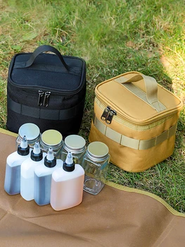 Kosibate Outdoor Camping Seasoning Bottle Bags Portable Picnic Barbecue Spice Jar Storage Handbag (Only Bag)