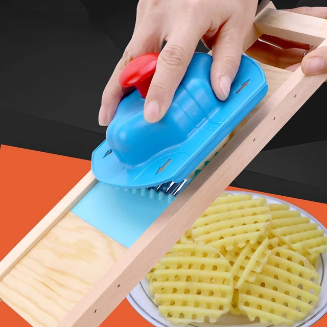 Food Slicer for Kitchen, Wooden Vegetable Grater Corrugated Net Grips  Handheld Mandoline Slicer Food Chopper Vegetable Slicer Potato Cutter  Vegetable