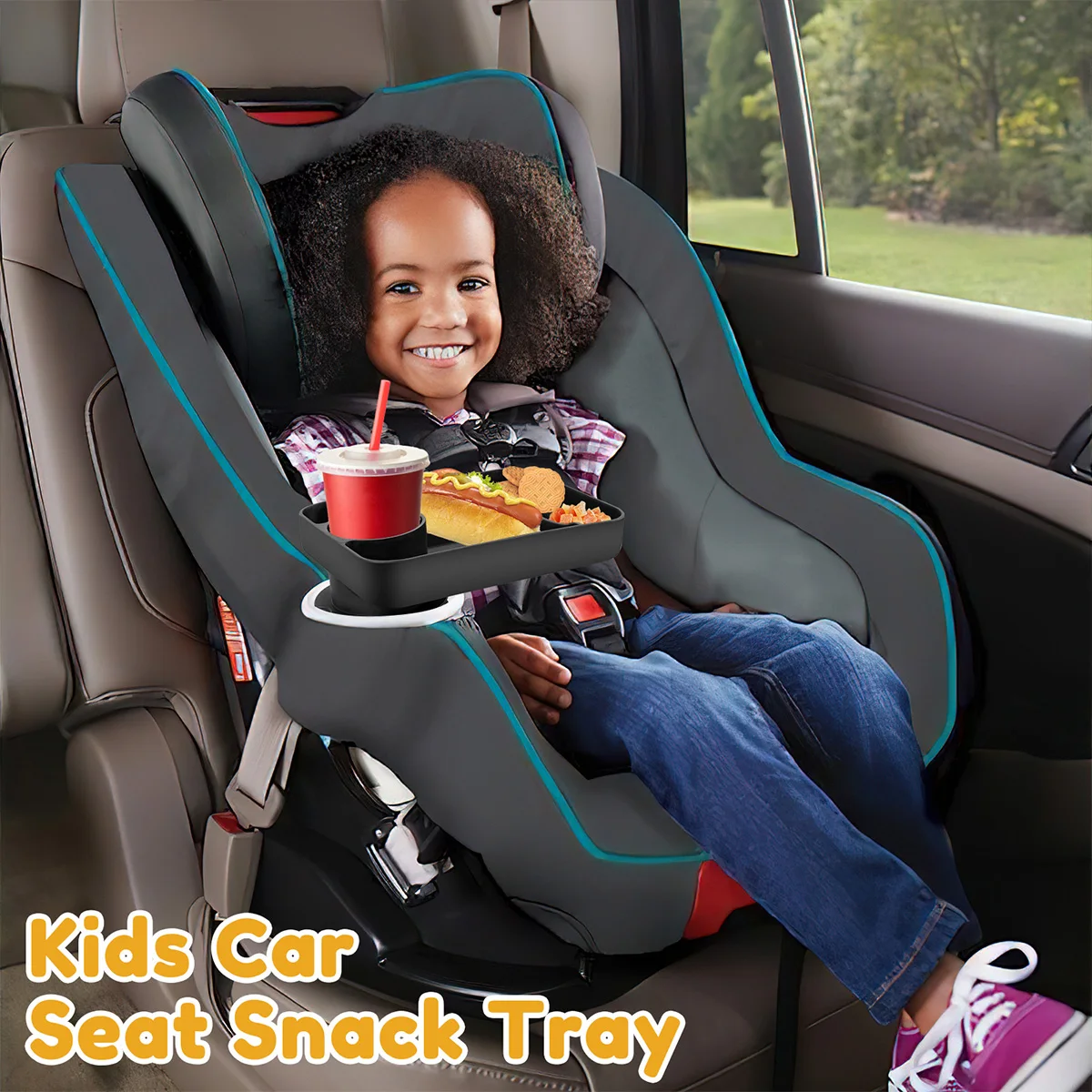 Car Seat Snack Tray with Cup Holder Silicone Kids Car Seat Travel Tray Portable Kids Car Seat Food Tray Holder Snack Tray