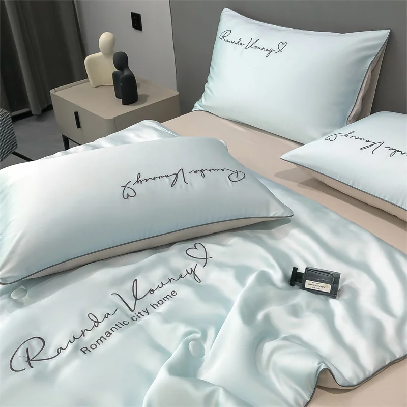 Grade A Washable Ice Silk Summer Quilt Set or 1 Pcs Quilt Skin-friendly  Air Conditioning Embroidered Comforter Summer Blanket 3