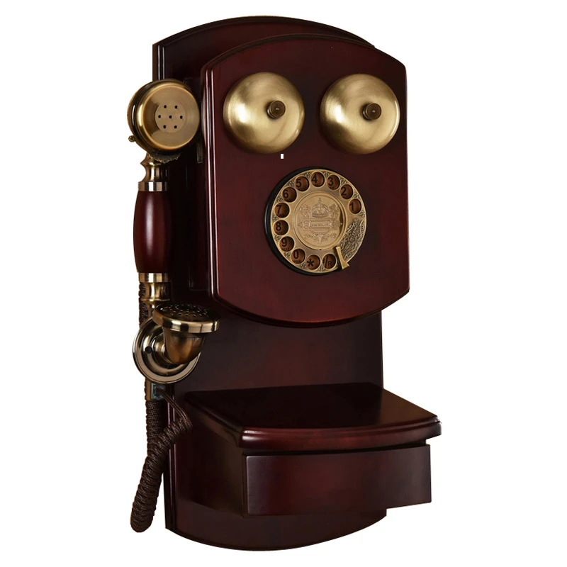 Retro Revolve Wood Vintage Fixed Telephone Wall Mounted Home Old