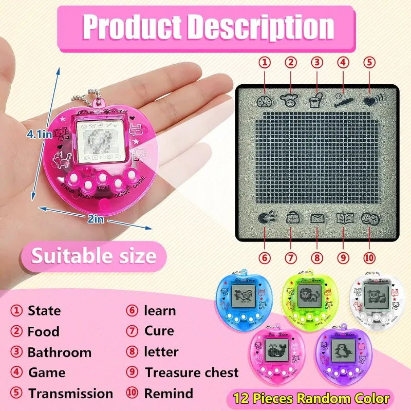 Virtual Pets Keychain for Kids Electronic Digital Pet Christmas Retro Handheld Game Machine for Birthday Gift Party Multicolor