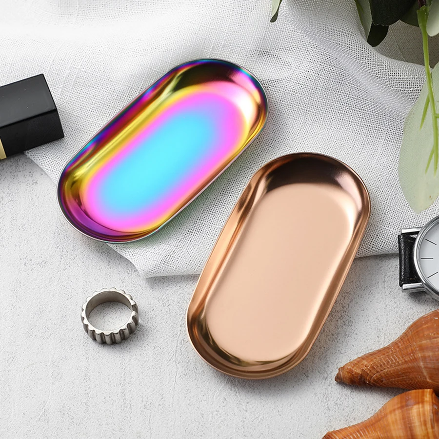 Cosmetic Jewelry Storage Tray Stainless Steel Decorative Organizer Oval Vanity Tray Home Decor