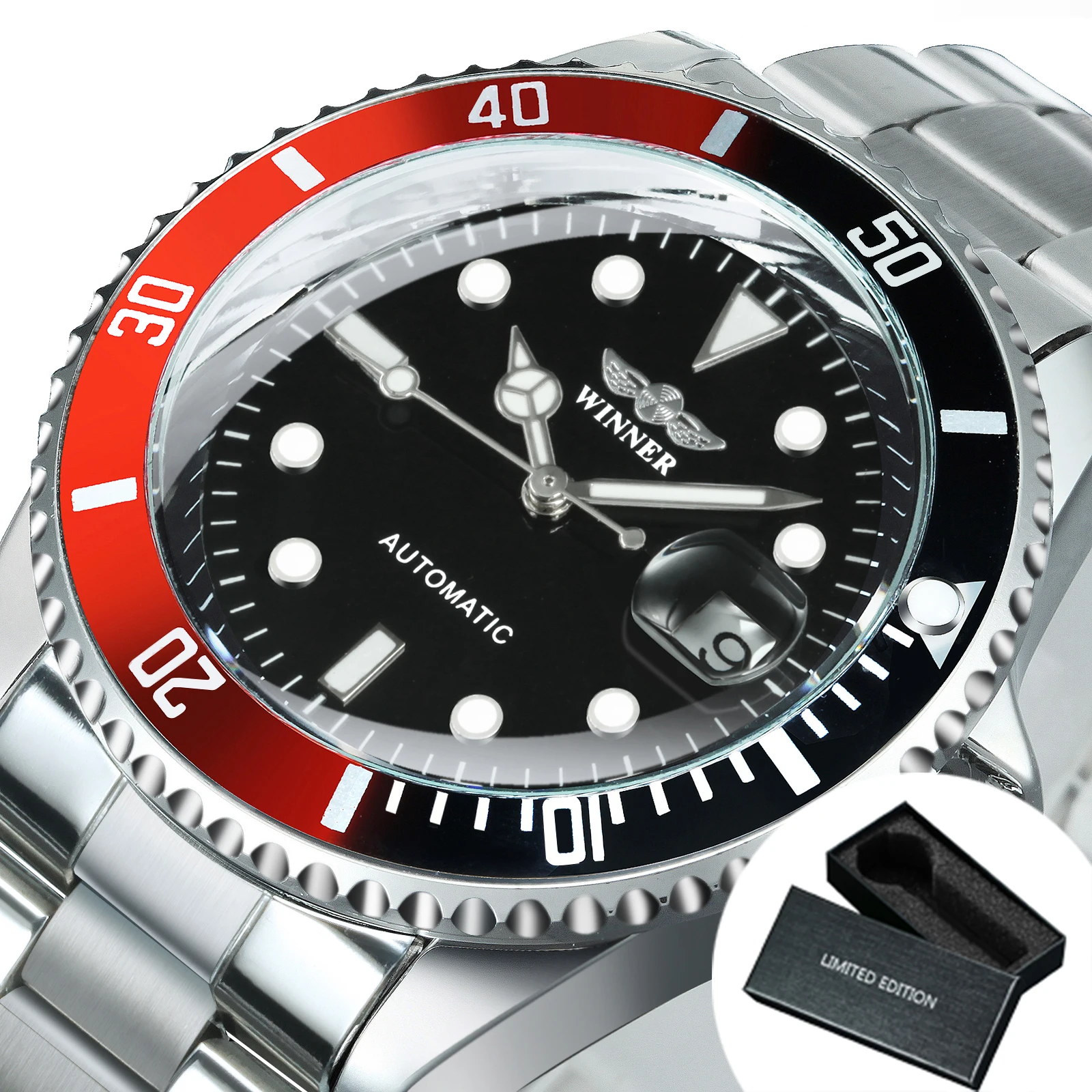 WINNER Classic Luminous Stainless Steel Men's Luxury Automatic Watch