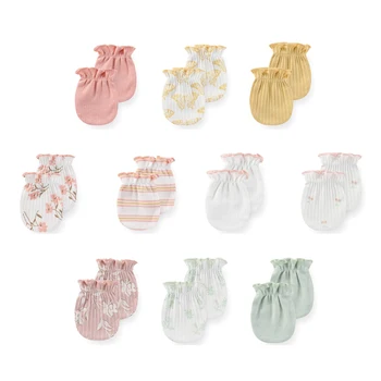Newborn Baby Boy Gloves 5 Pairs Print 100%Cotton Baby Girl Mittens Cartoon 0-6Months Solid Color Baby Accessories
