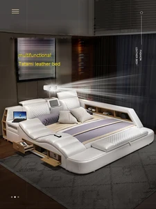 Многофункциональная Массажная кровать-татами из натуральной кожи, рама для кровати размера King/Queen Tech, умные кровати, прямоугольная, потрясающая, дизайнерская Cama